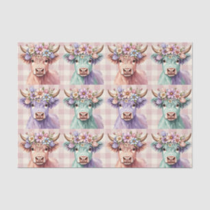 Highland Cow Easter Flowers in Pastel Tissue Paper