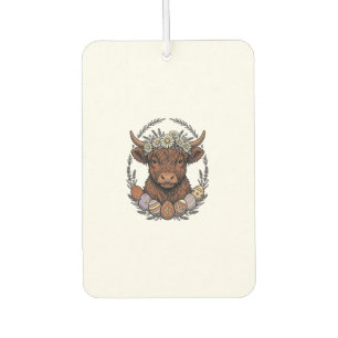 Highland Cow Easter Vintage Floral Egg Art Car Air Freshener