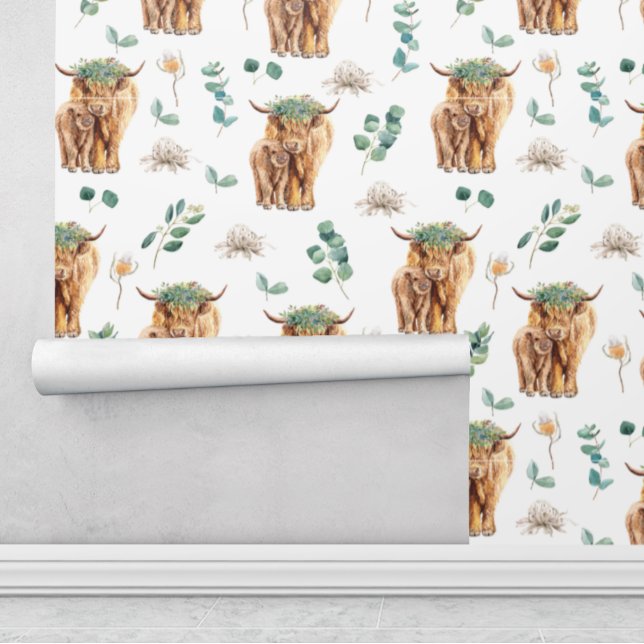 Highland Cow Eucalyptus Baby Room Nursery Wallpaper (Creator Uploaded)