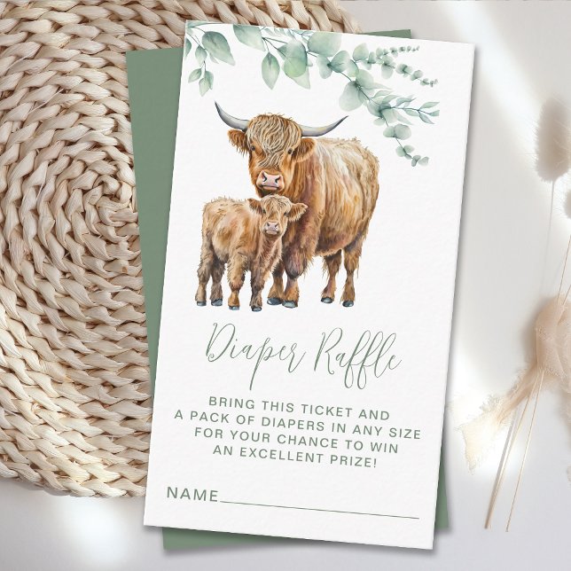 Highland Cow Eucalyptus Baby Shower Diaper Raffle  Enclosure Card (Creator Uploaded)
