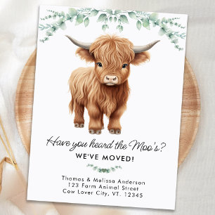 Highland Cow Eucalyptus Farm New Address Moving Announcement Postcard