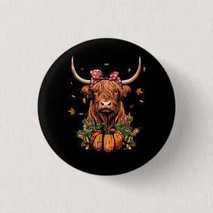 Highland Cow Fall And Leaves Pumpkins Autumn Thank 3 Cm Round Badge