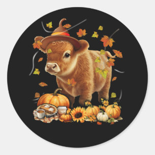 Highland Cow Fall And Leaves Pumpkins Autumn Thank Classic Round Sticker