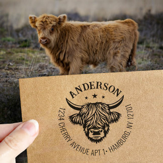 Highland Cow Family Return Address Rubber Stamp