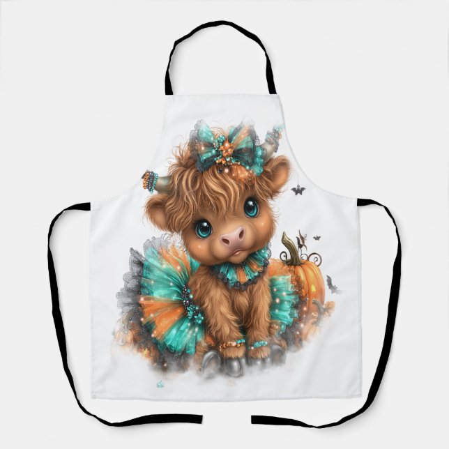 Highland Cow Farm Halloween Apron (Front)