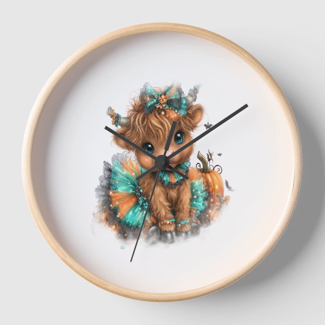 Highland Cow Farm Halloween Clock (Front)