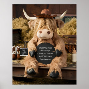 highland cow farm themed pregnancy announcement  poster