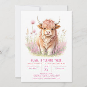 Highland Cow Farmyard Frolic Birthday Invitation