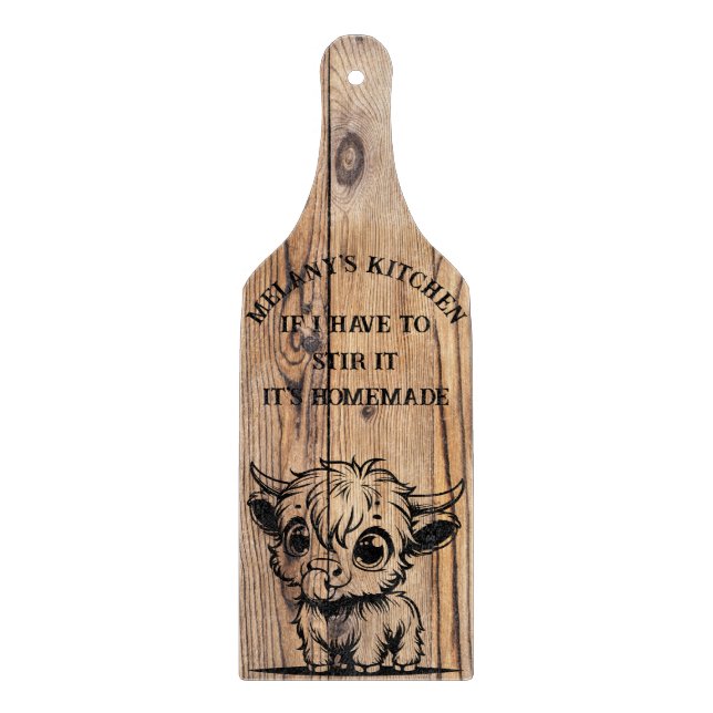 Highland Cow Faux Wood Design Cutting Board (Front)