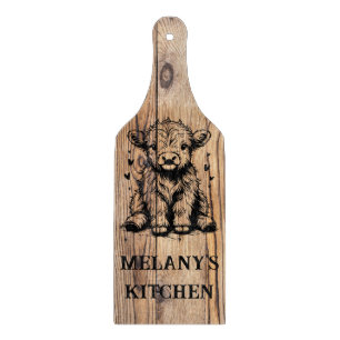 Highland Cow Faux Wood Design Cutting Board
