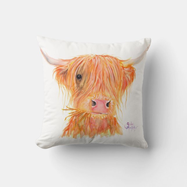 Highland Cow 'Fergus' Cushion by Shirley MacArthur (Front)