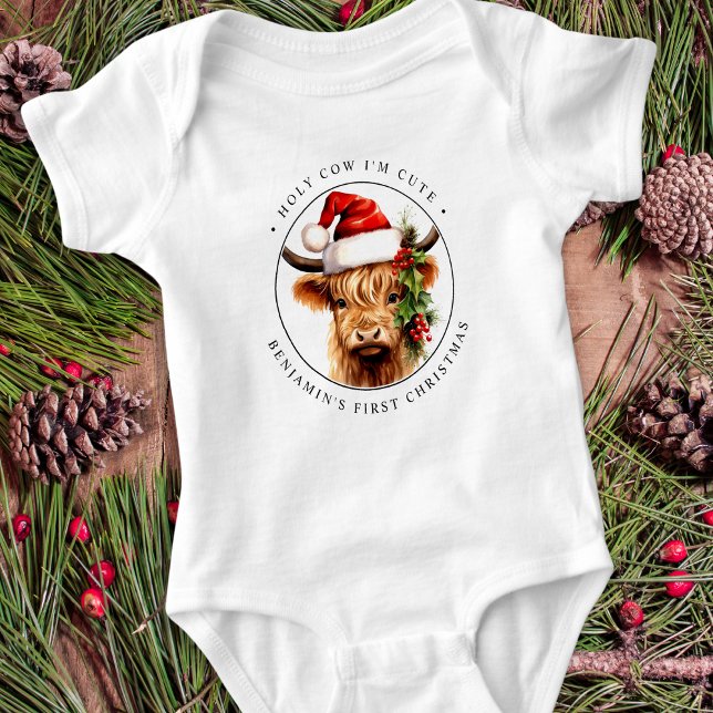Highland Cow Festive Farm Animal Christmas Baby Bodysuit (Creator Uploaded)