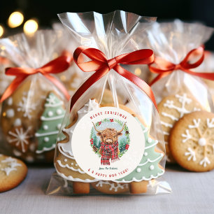 Highland Cow Festive Farm Animal Merry Christmas Classic Round Sticker