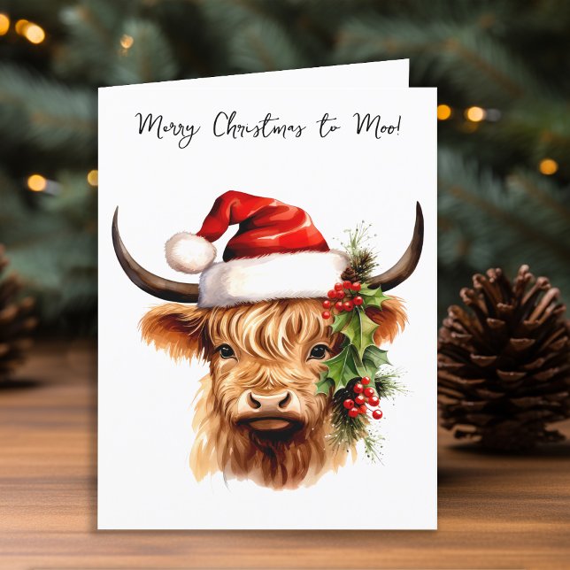 Highland Cow Festive Farm Merry Christmas to Moo Holiday Card (Creator Uploaded)