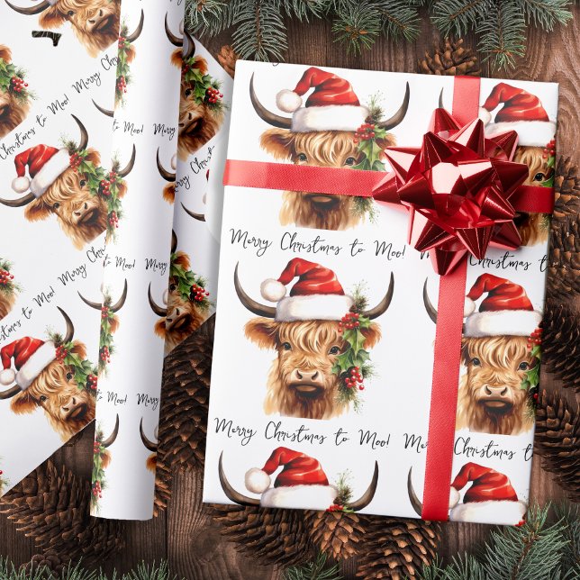 Highland Cow Festive Farm Merry Christmas to MOO Wrapping Paper Sheet (Creator Uploaded)