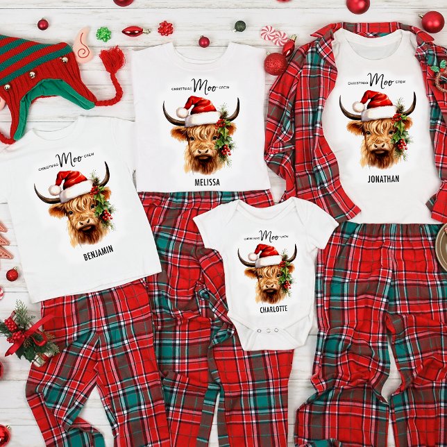 Highland Cow Festive FarmAnimal Christmas Moo Crew T-Shirt (Creator Uploaded)