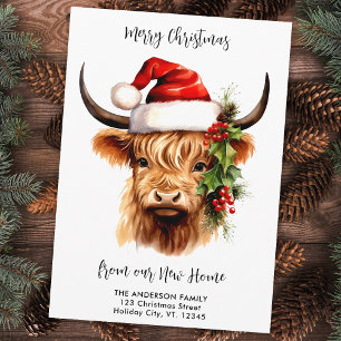 Highland Cow Festive New Home Merry Christmas  Holiday Card