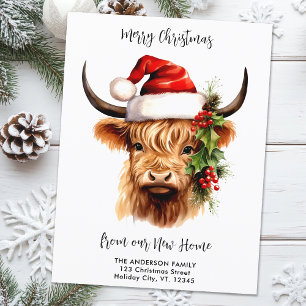 Highland Cow Festive New Home Merry Christmas  Holiday Postcard