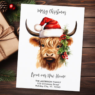 Highland Cow Festive New Home Merry Christmas Postcard
