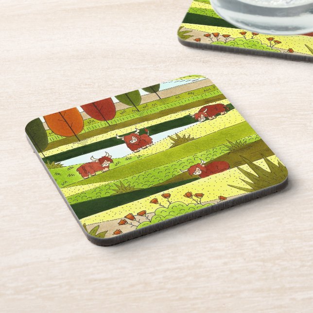 Highland Cow Fields Art  Coaster (Left Side)