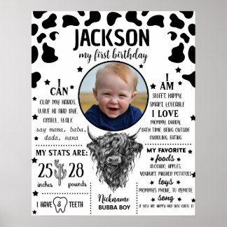 Highland Cow First Birthday Milestone sign 1066