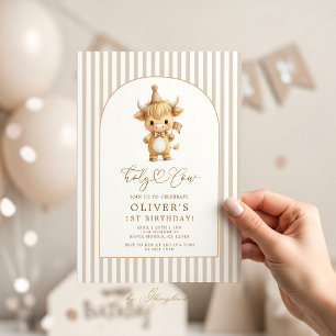 Highland Cow First Birthday Neutral Invitation