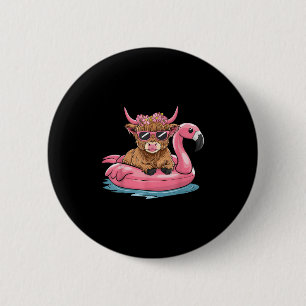 Highland Cow Flamingo Floatie Christmas In July Su 6 Cm Round Badge