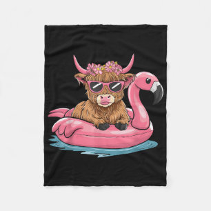 Highland Cow Flamingo Floatie Christmas In July Su Fleece Blanket