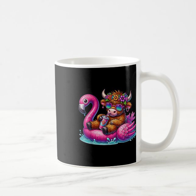 Highland Cow Flamingo Pool Float Summer Hawaii Bea Coffee Mug (Right)
