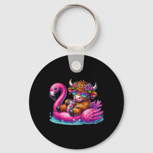 Highland Cow Flamingo Pool Float Summer Hawaii Key Ring