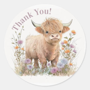 Highland cow floral boho party favour sticker