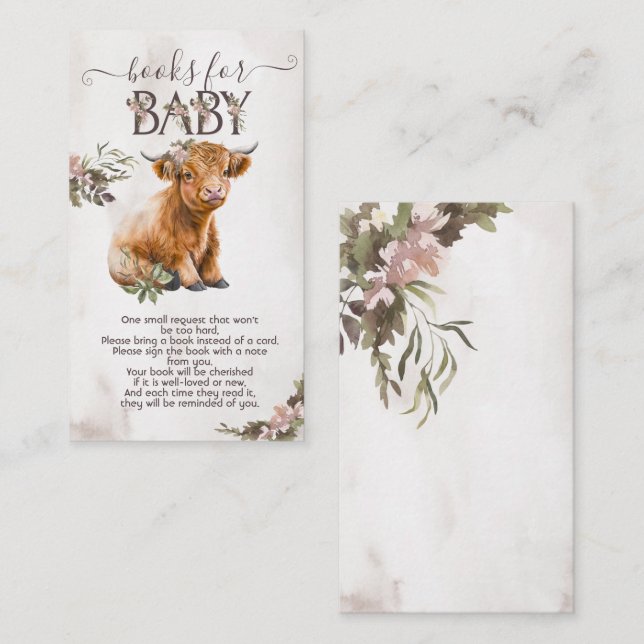 Highland cow floral Books for baby card (Front/Back)