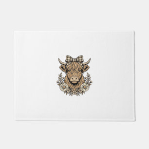 Highland Cow Floral Bow Vintage Engraving Design_1 Doormat