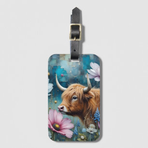 Highland Cow Floral Colourful Cosmos Tapestry II Luggage Tag