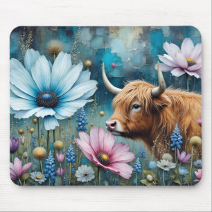 Highland Cow Floral Colourful Cosmos Tapestry II Mouse Pad