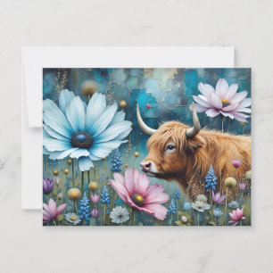 Highland Cow Floral Colourful Cosmos Tapestry II Postcard