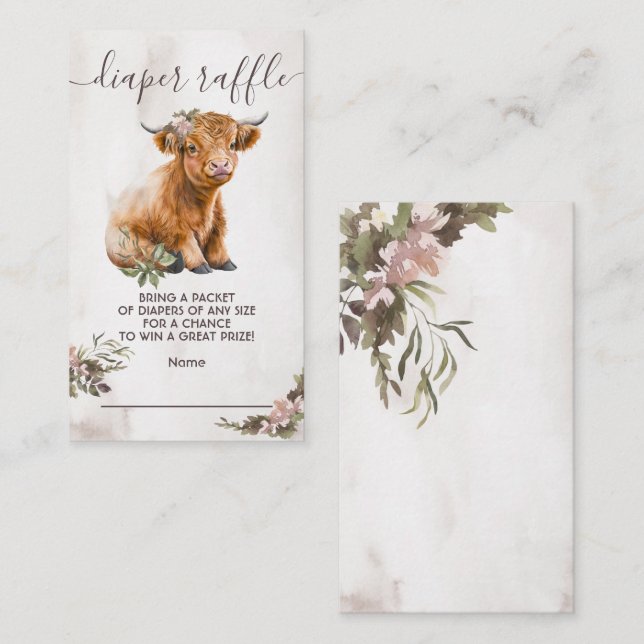 Highland cow floral Diaper Raffle Card (Front/Back)