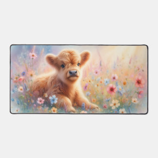 Highland Cow Floral Meadow Desk Mat