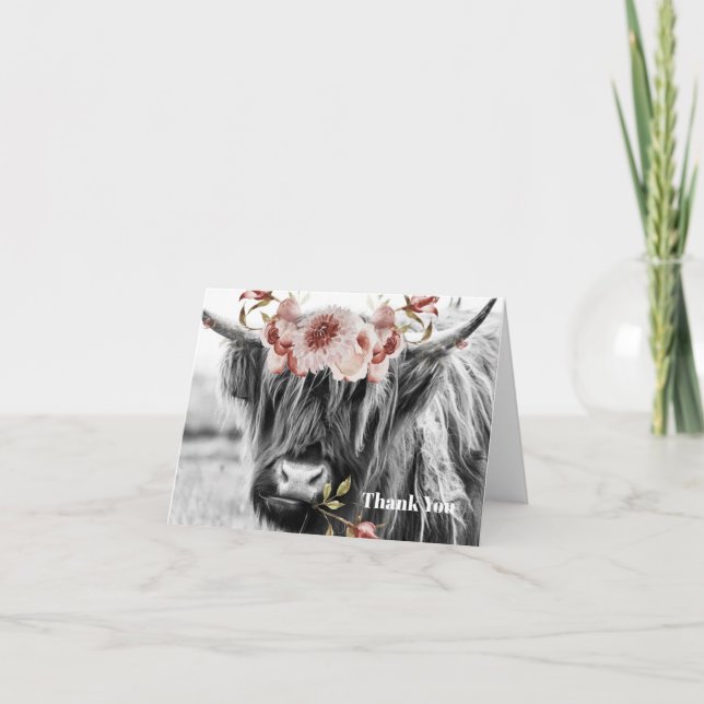 Highland Cow Floral | Western Cowgirl Personalised Thank You Card (Front)