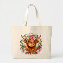 Highland Cow Floral Wreath Scottish Botanical