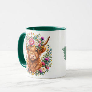 Highland Cow Floral Wreath Scottish Botanical Mug