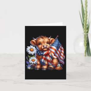 Highland Cow Florals 4th Of July Usa Flag Patrioti Card