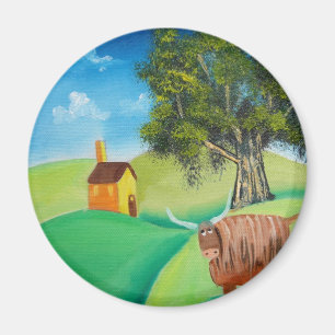 HIGHLAND COW FOLK ART MAGNET