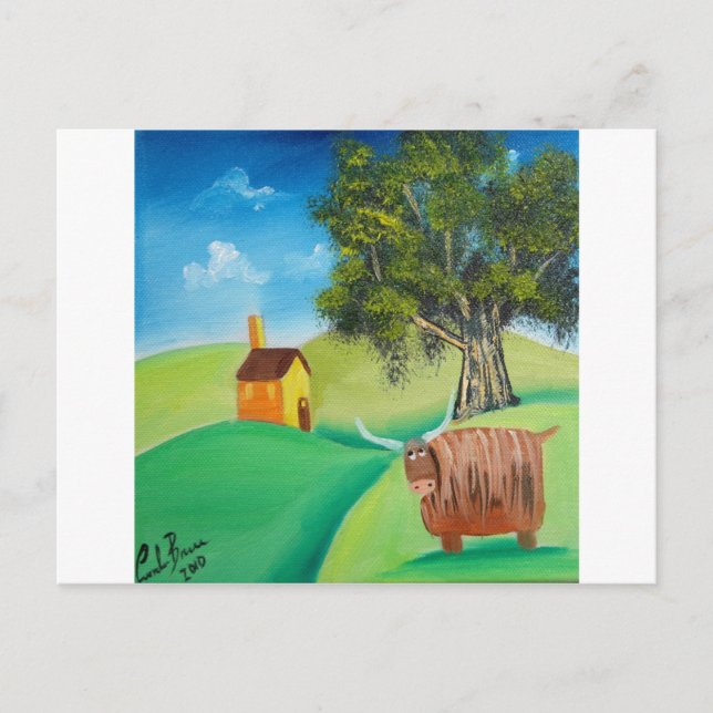 HIGHLAND COW FOLK ART POSTCARD (Front)