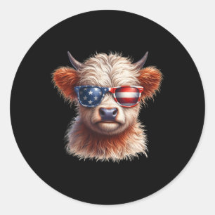 Highland Cow Fourth Of July Independence Day Usa  Classic Round Sticker