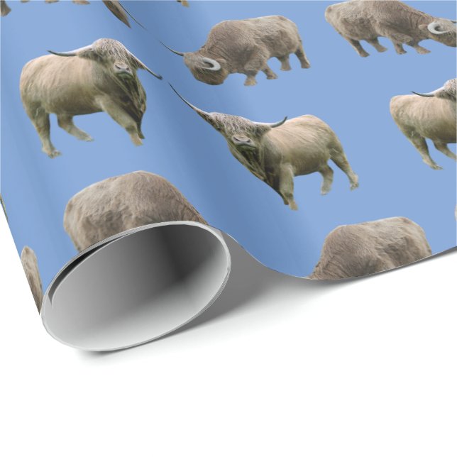Highland Cow Frenzy Wrapping Paper (Blue) (Roll Corner)