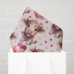 Highland Cow Fun Heart Balloon Cute Gift Tissue Paper