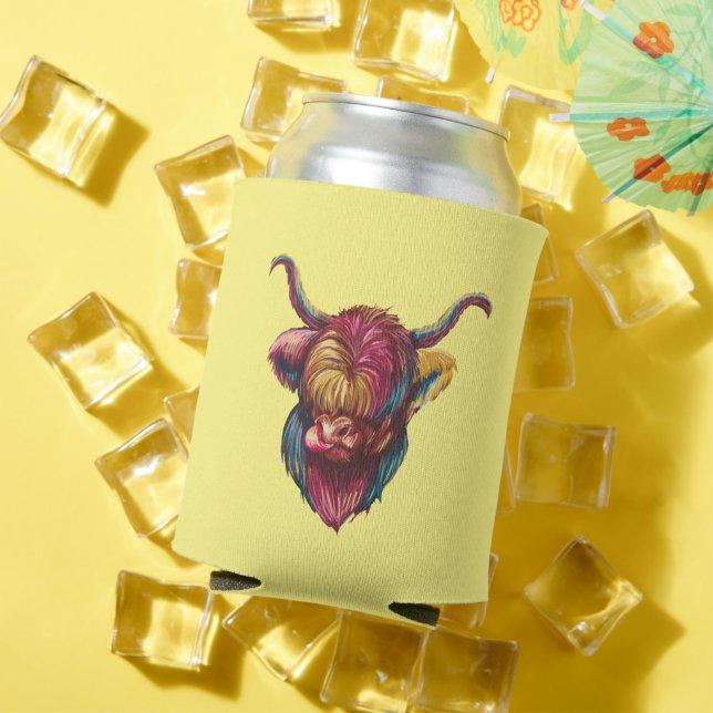 Highland Cow Funny Rainbow Head Design Can Cooler (In Situ Summer)