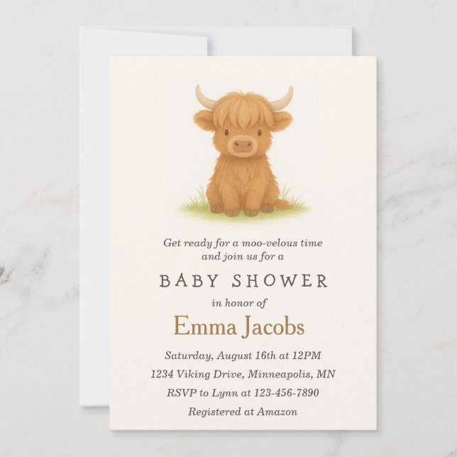 Highland Cow Gender Neutral Baby Shower Invitation (Front)