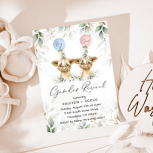 Highland Cow Gender Reveal Balloons Invitation